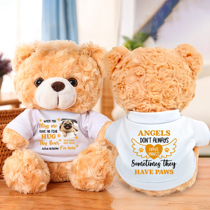 Personalized memorial teddy bear with "Angels Don't Always Have Wings" message. A comforting keepsake.