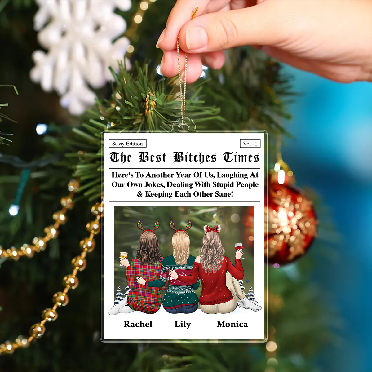 Personalized "Another Year of Us" acrylic ornament with custom names and date.