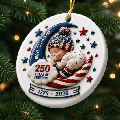 Baby's First Christmas Freedom - Real 3D Ceramic Ornament