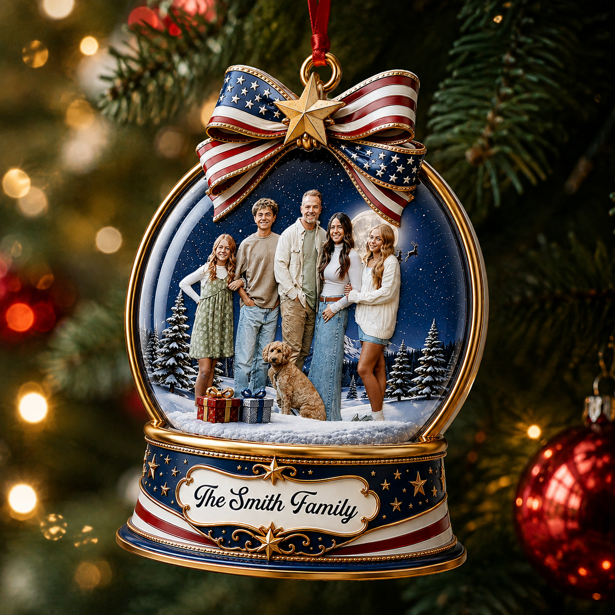 Custom Photo Christmas 250th Anniversary Family Wrapped In Love - Real 3D Relief Ornament 2