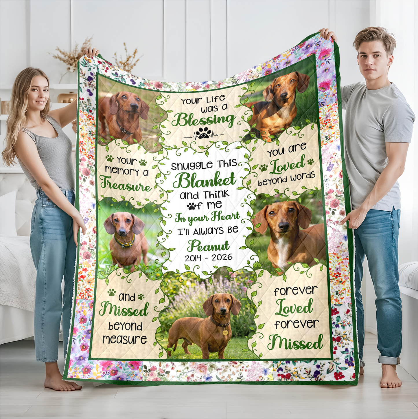 Custom Photo Dog Cat Pet Memorial Snuggle - Memorial Personalized Custom Blanket - Quilt Blanket