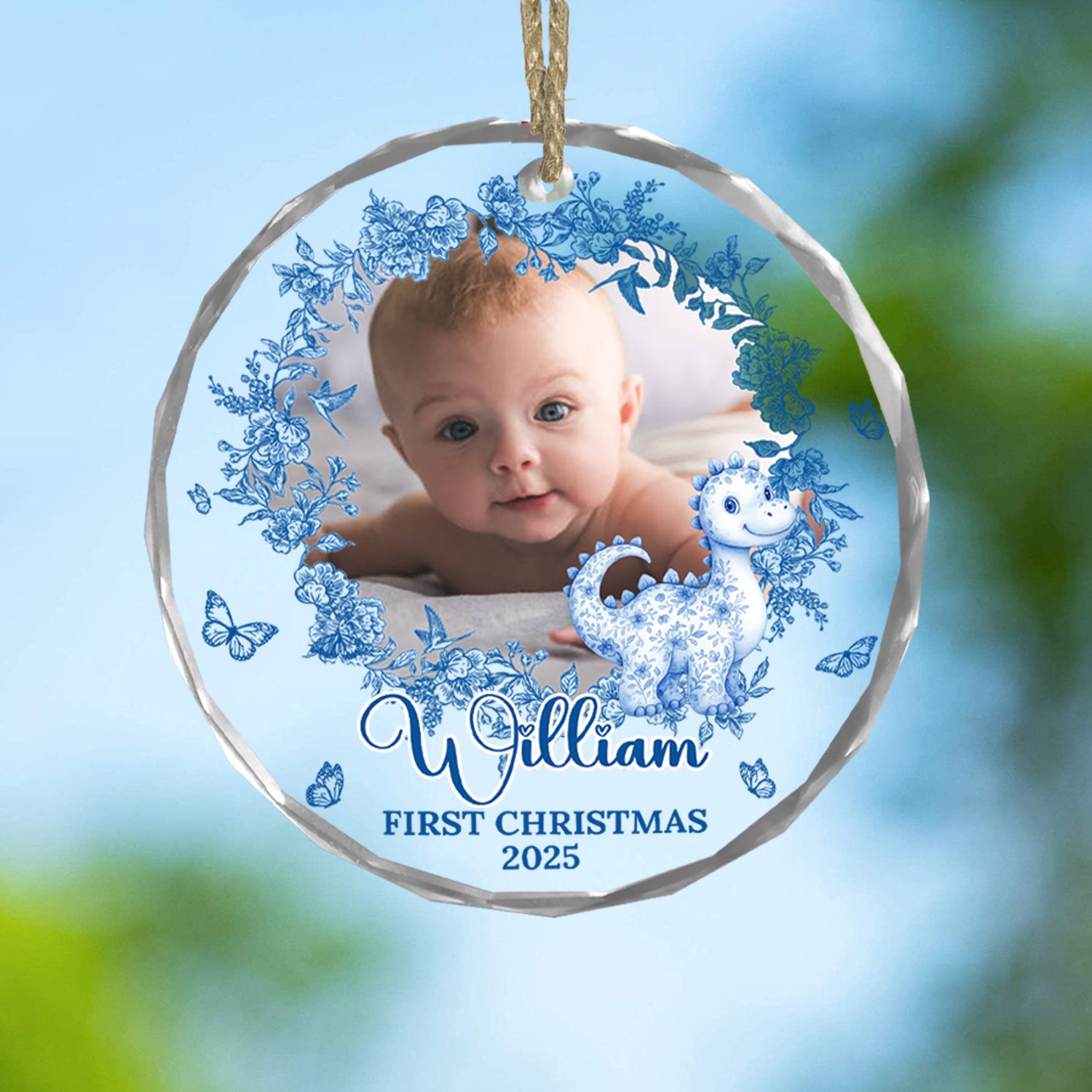 Personalized Baby's First Christmas Ornament - Custom glass ornament with baby's name and year.