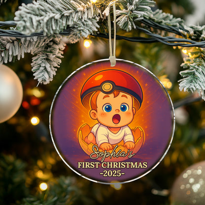 Baby's First Christmas personalized acrylic ornament with custom name and year.