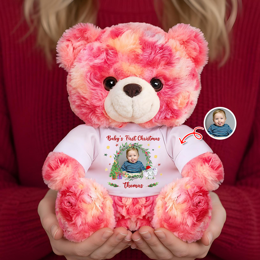 Baby's First Christmas personalized teddy bear plush with custom name and year.