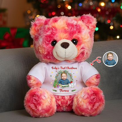 Baby's First Christmas personalized teddy bear plush with custom name and year.