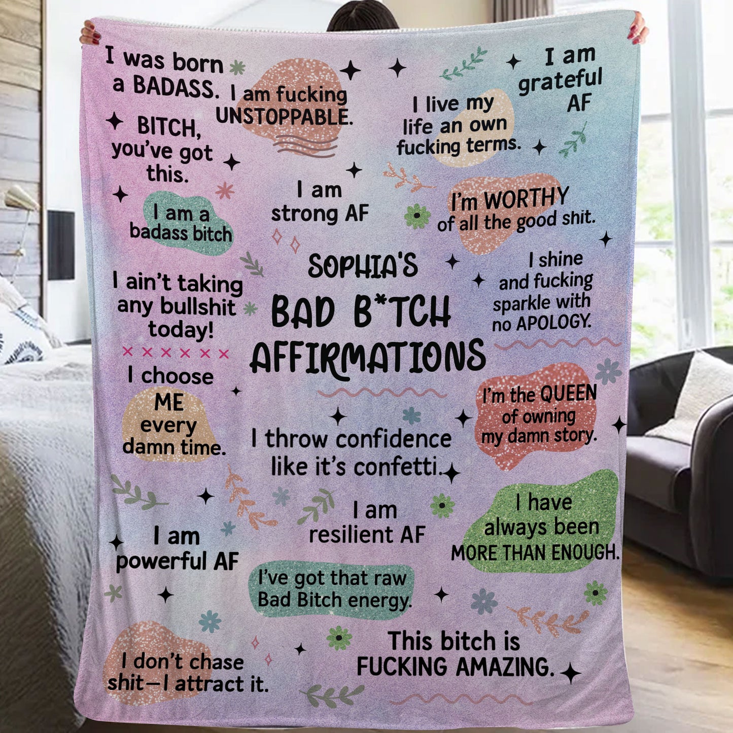 Bad Affirmation Christmas Blanket - funny personalized gift idea.