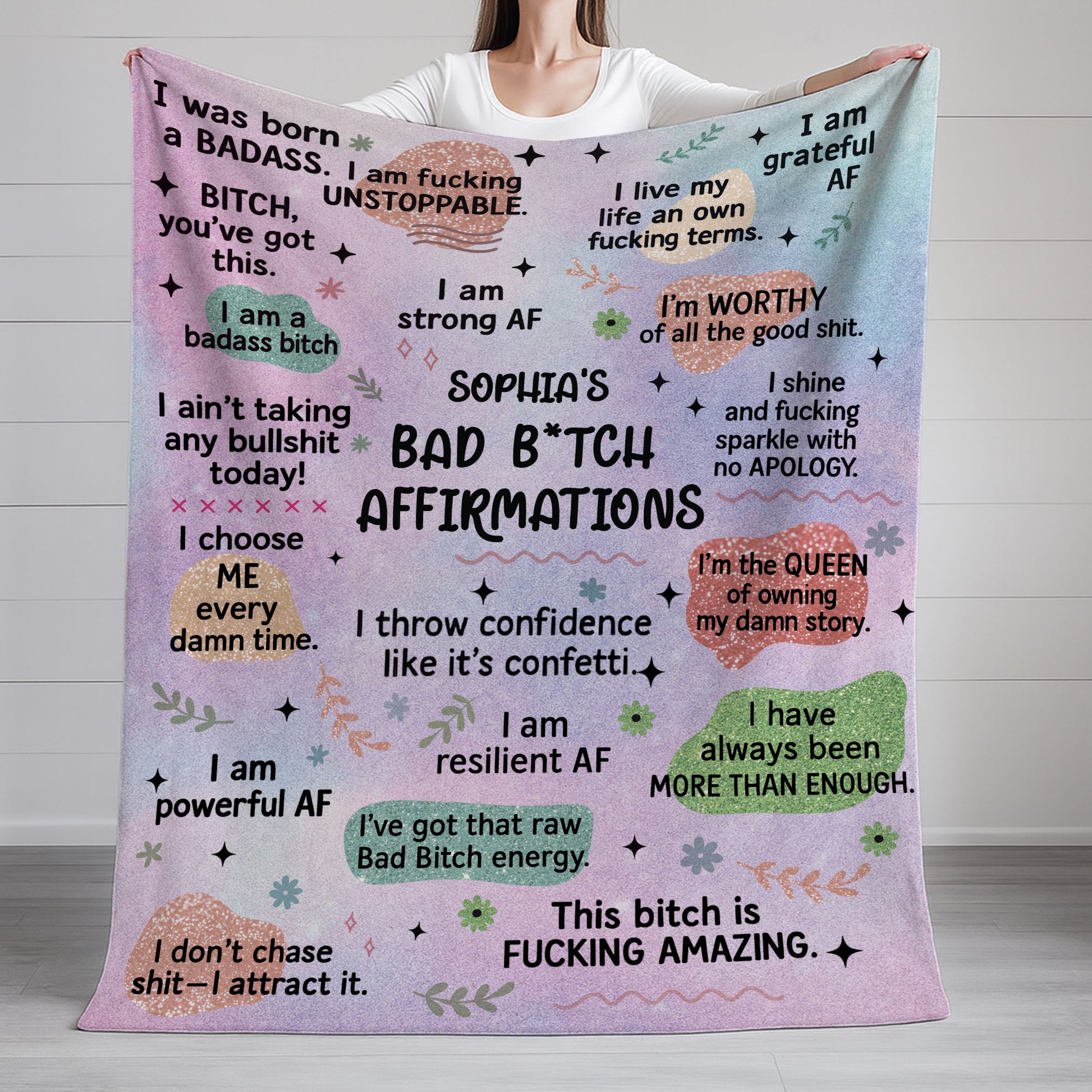 Bad Affirmation Christmas Blanket - funny personalized gift idea.
