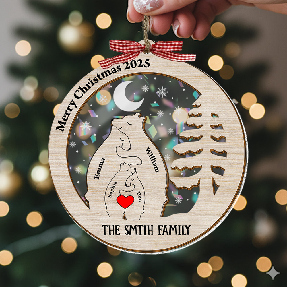 Bear Family This Christmas custom hologram ornament, 2-layered, a perfect personalized holiday gift.