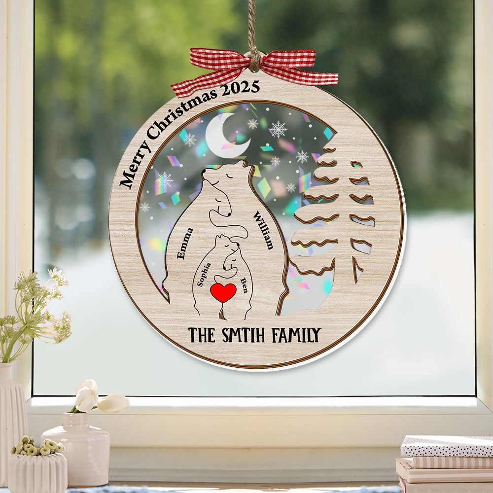 Bear Family This Christmas custom hologram ornament, 2-layered, a perfect personalized holiday gift.