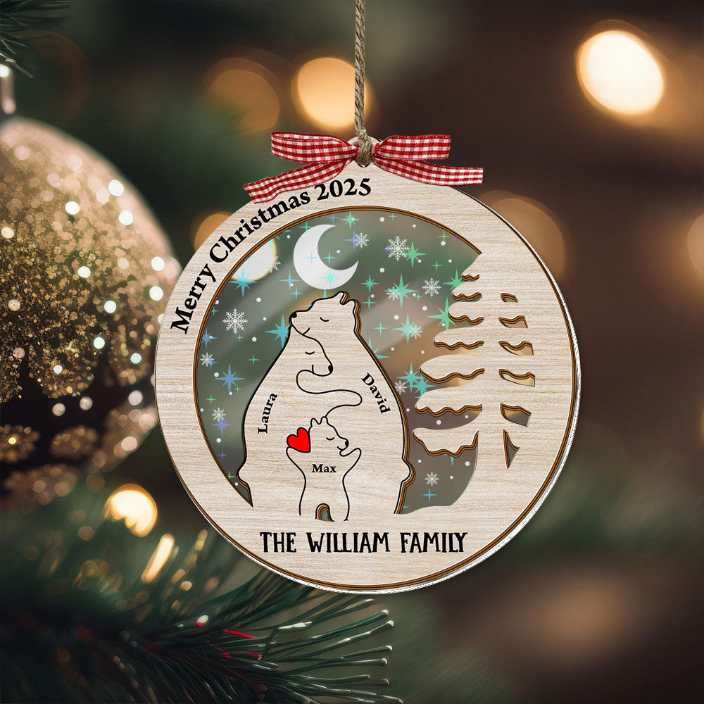 Bear Family This Christmas custom hologram ornament, 2-layered, a perfect personalized holiday gift.
