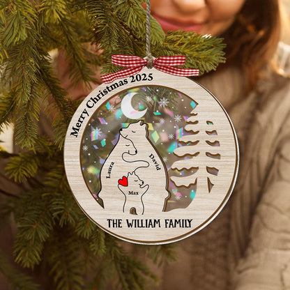 Bear Family This Christmas custom hologram ornament, 2-layered, a perfect personalized holiday gift.
