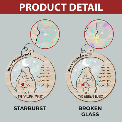 Bear Family This Christmas custom hologram ornament, 2-layered, a perfect personalized holiday gift.