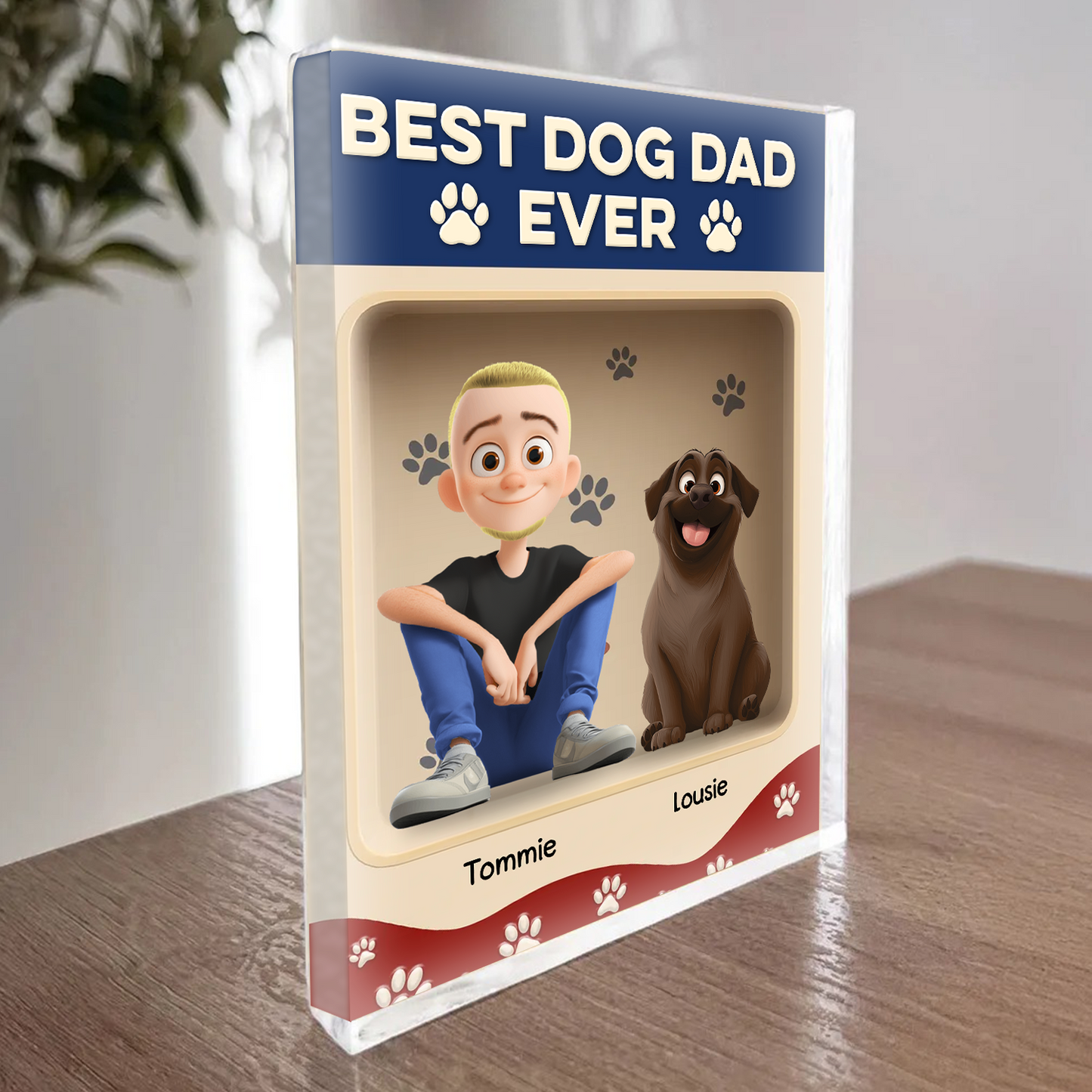 Meilleur papa de chien au monde - Figurine personnalisée sur plaque acrylique