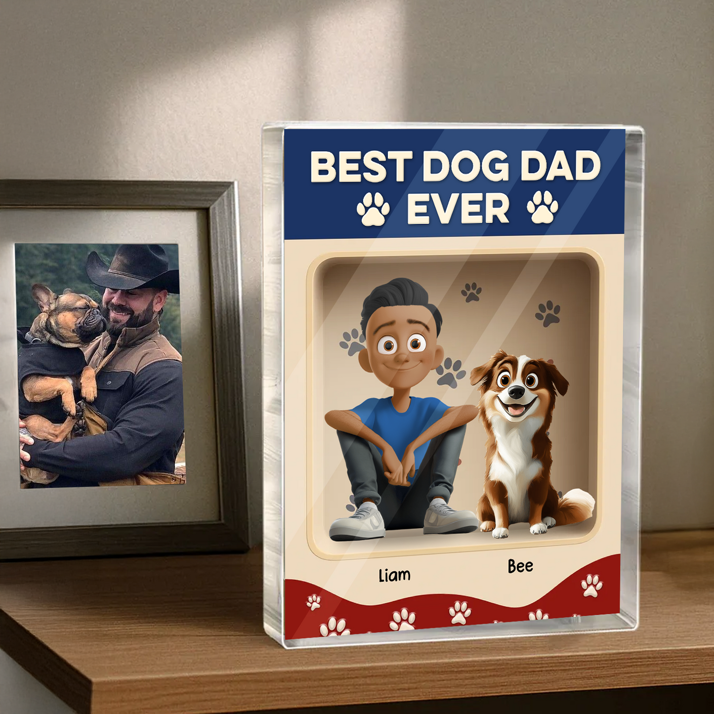 Meilleur papa de chien au monde - Figurine personnalisée sur plaque acrylique