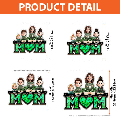 Best Mom Ever personalized suncatcher ornament hanging in a window.