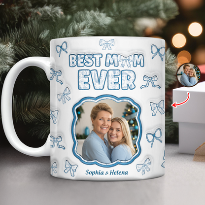 Best Mom Ever 3D coffee mug, personalized with custom text and a unique dimensional effect.