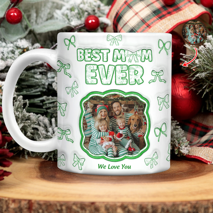Best Mom Ever 3D coffee mug, personalized with custom text and a unique dimensional effect.