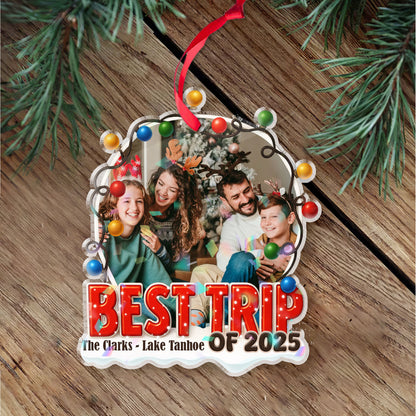Custom "Best Trip Ever" Hologram Ornament, personalized travel souvenir.
