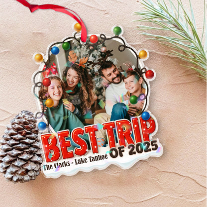 Custom "Best Trip Ever" Hologram Ornament, personalized travel souvenir.