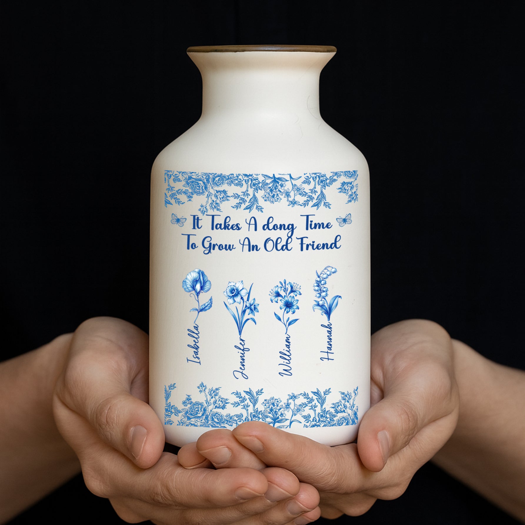 Bestie Flowers Toile de Jouy Style Ceramic Flower Vase