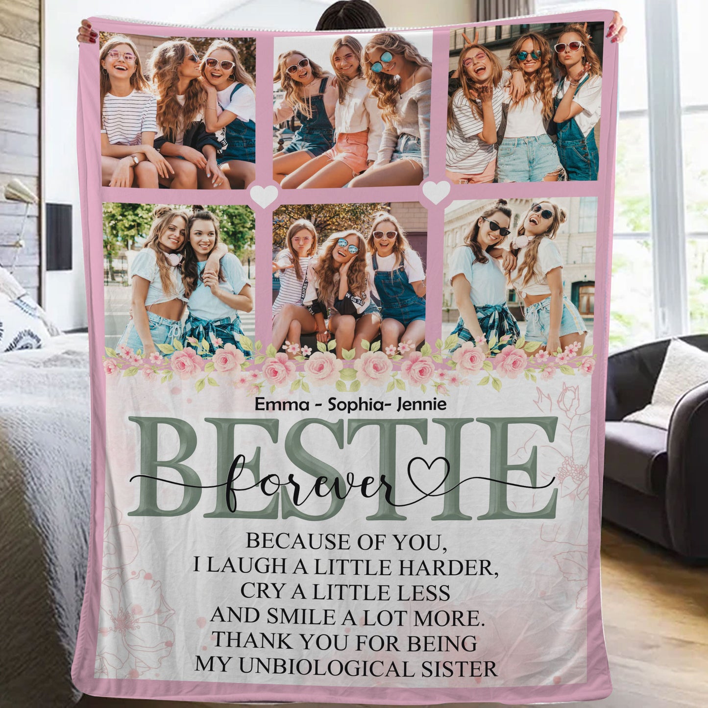 Personalized "Bestie Forever" Photo Frame Memorial Blanket, a custom comforting keepsake.