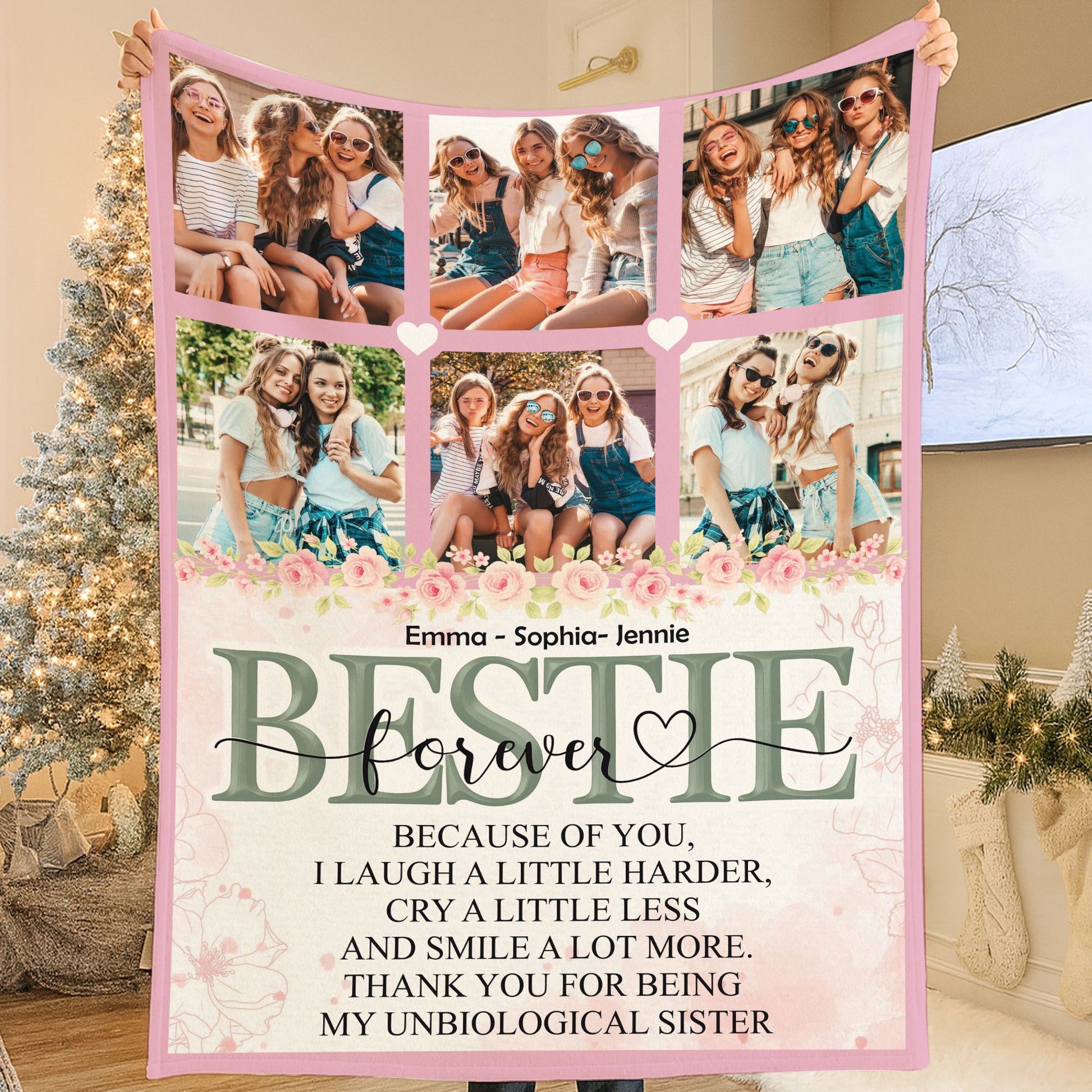 Personalized "Bestie Forever" Photo Frame Memorial Blanket, a custom comforting keepsake.