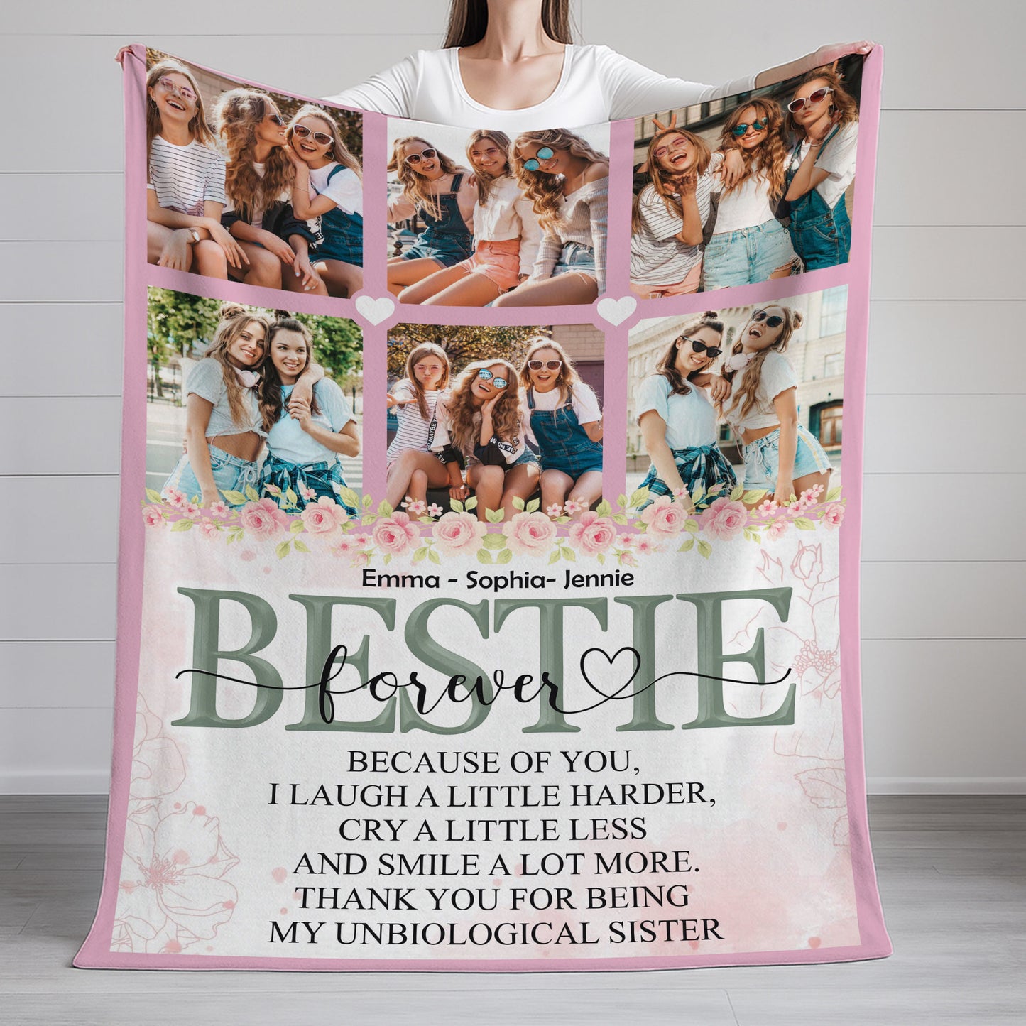 Personalized "Bestie Forever" Photo Frame Memorial Blanket, a custom comforting keepsake.