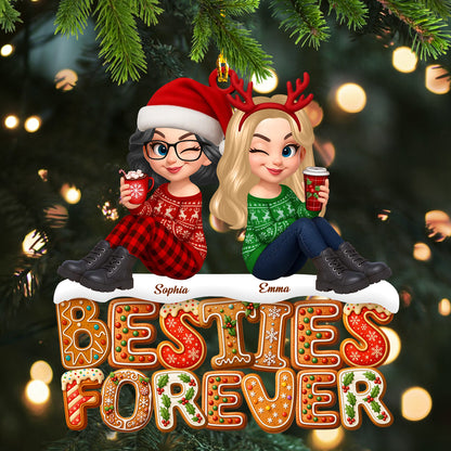 Besties Forever Custom Shaped Wood Christmas Ornament, two-layered and personalized.