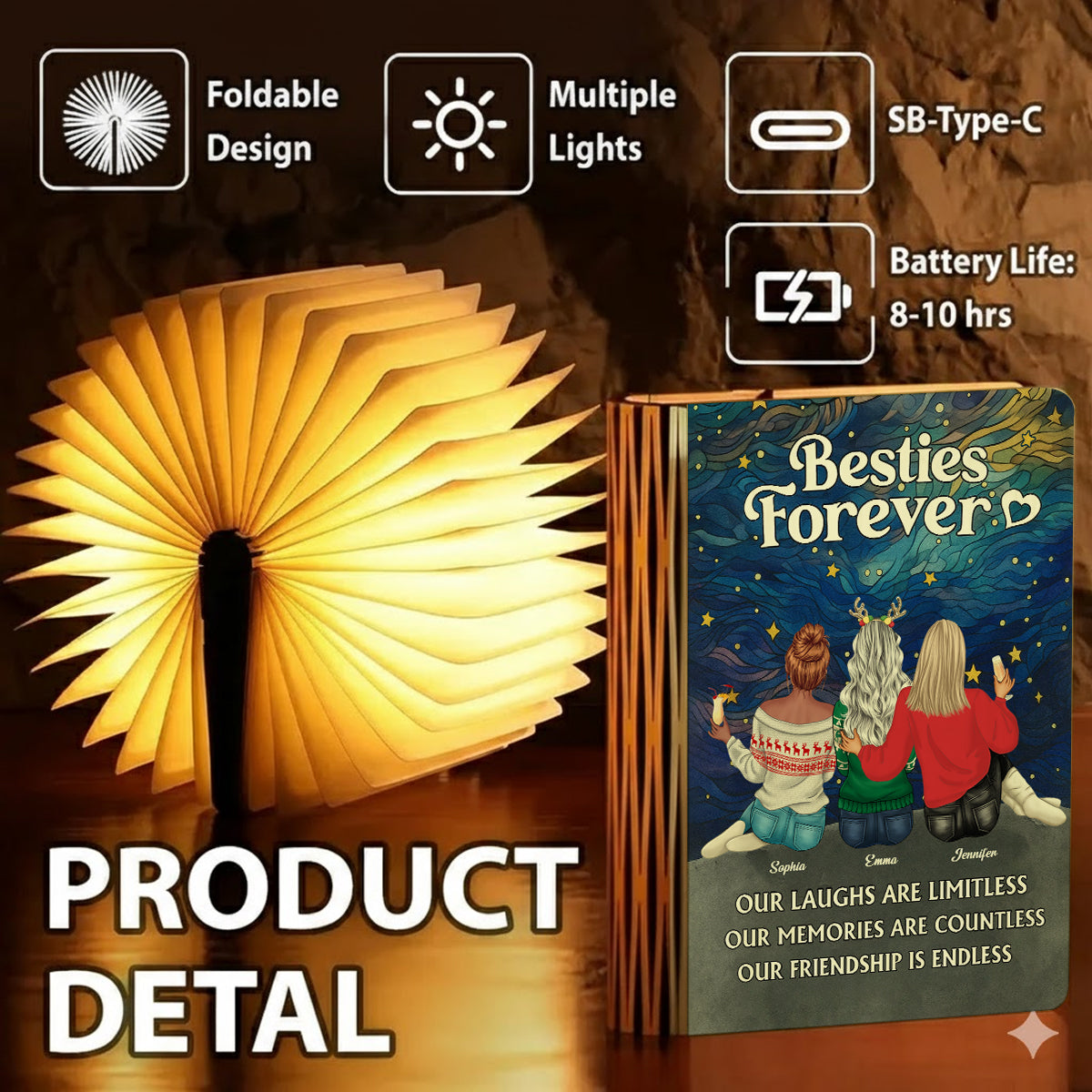 Besties Forever Personalized Book Lamp, a unique and thoughtful gift for friends.