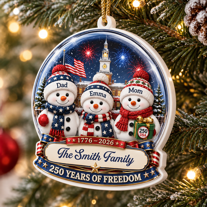 Snowman Family Christmas Merry Christmas - Real 3D Relief Ornament