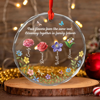 Personalized Blossoms Through Every Season glass ornament: A custom Christmas gift featuring floral designs.