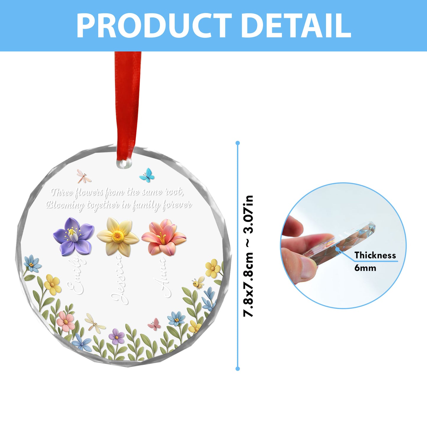 Personalized Blossoms Through Every Season glass ornament: A custom Christmas gift featuring floral designs.