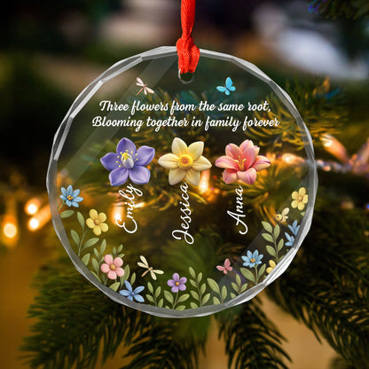 Personalized Blossoms Through Every Season glass ornament: A custom Christmas gift featuring floral designs.