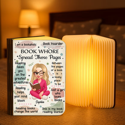 Personalized "Book Whore Spread Those Pages" book lamp for book lovers.