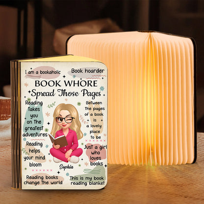 Personalized "Book Whore Spread Those Pages" book lamp for book lovers.
