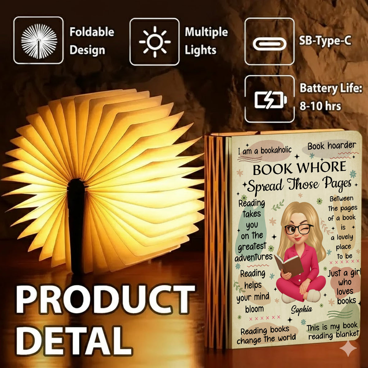 Personalized "Book Whore Spread Those Pages" book lamp for book lovers.