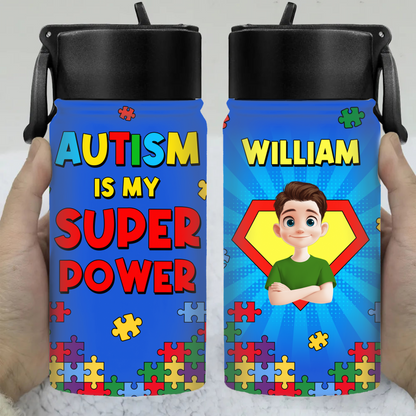 Personalized kids water bottle with straw lid. Stainless steel back-to-school cup with name.