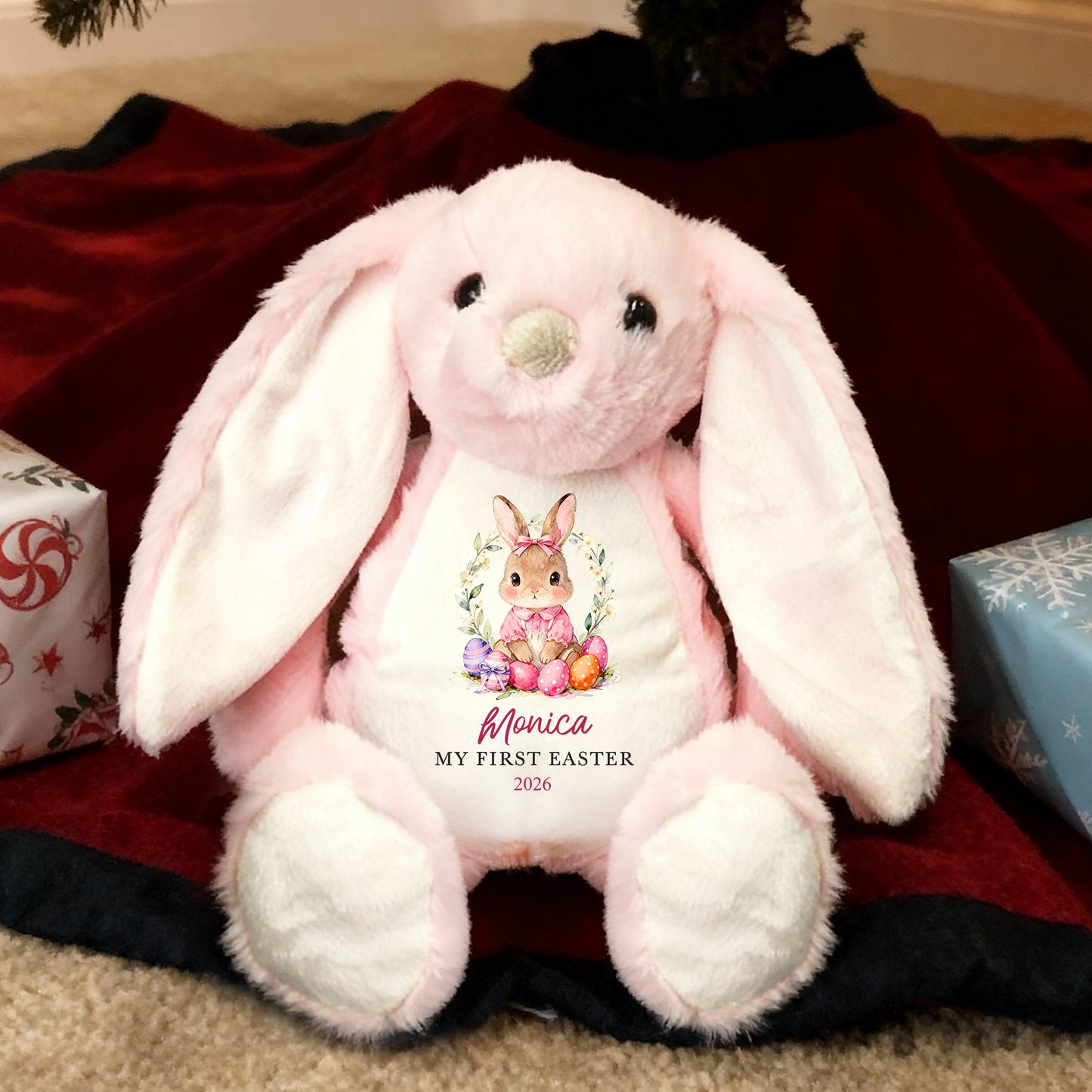 Bunny Kisses & Easter Wishes - Family Personalized Custom Easter Bunny Plush - Easter Gift For Baby Kids