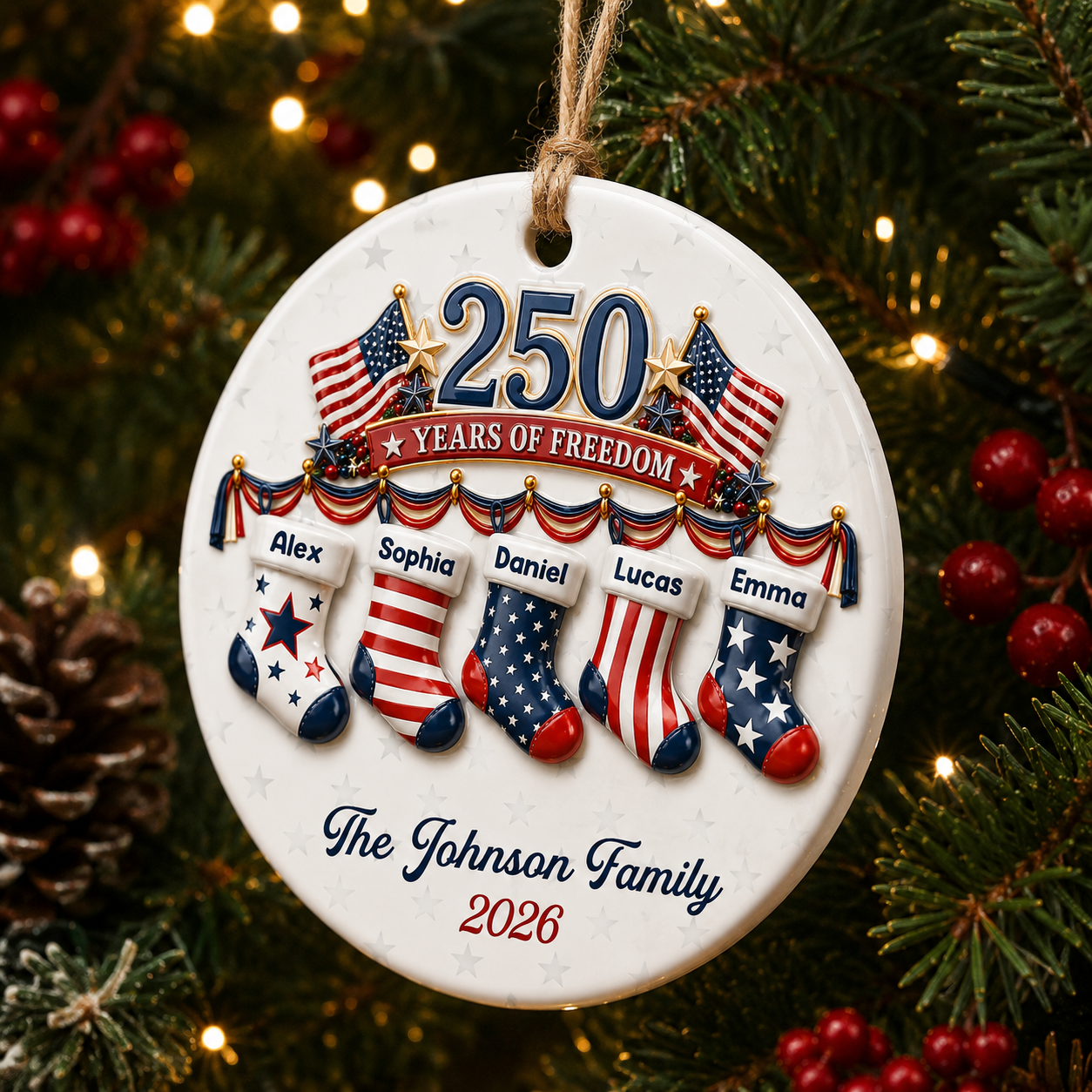 Personalized America 250th Anniversary Christmas Gifts - Real 3D Ceramic Ornament
