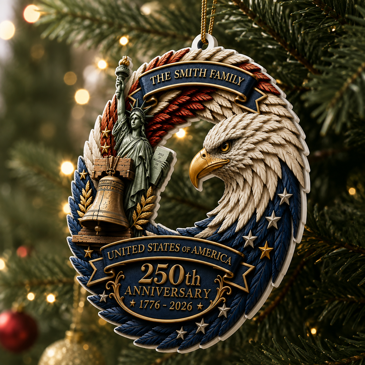 Joy 250 Years Of Freedom  - Real 3D Relief Ornament