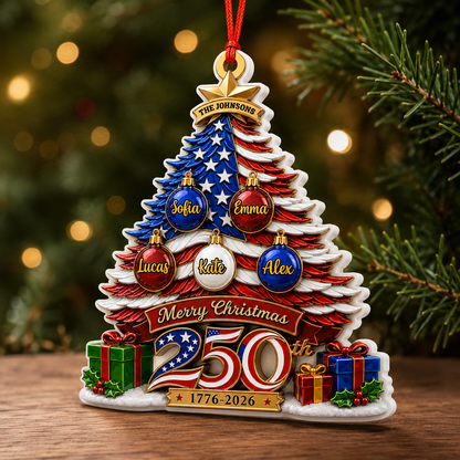 Our Patriotic Family Christmas Custom Names - Real 3D Relief Ornament 2