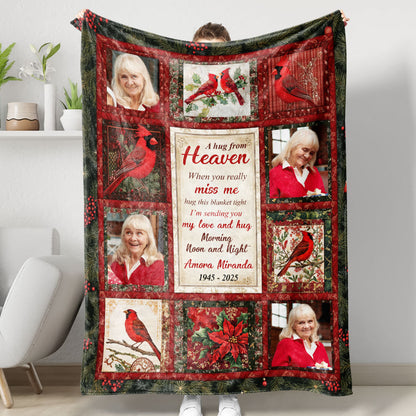 A Hug From Heaven Cardinal - Memorial Personalized Custom Blanket - Sympathy Gift