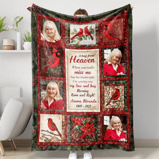 A Hug From Heaven Cardinal - Memorial Personalized Custom Blanket - Sympathy Gift