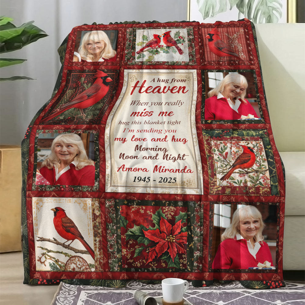 A Hug From Heaven Cardinal - Memorial Personalized Custom Blanket - Sympathy Gift