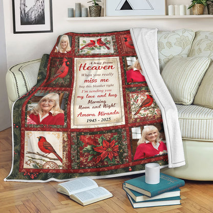 A Hug From Heaven Cardinal - Memorial Personalized Custom Blanket - Sympathy Gift