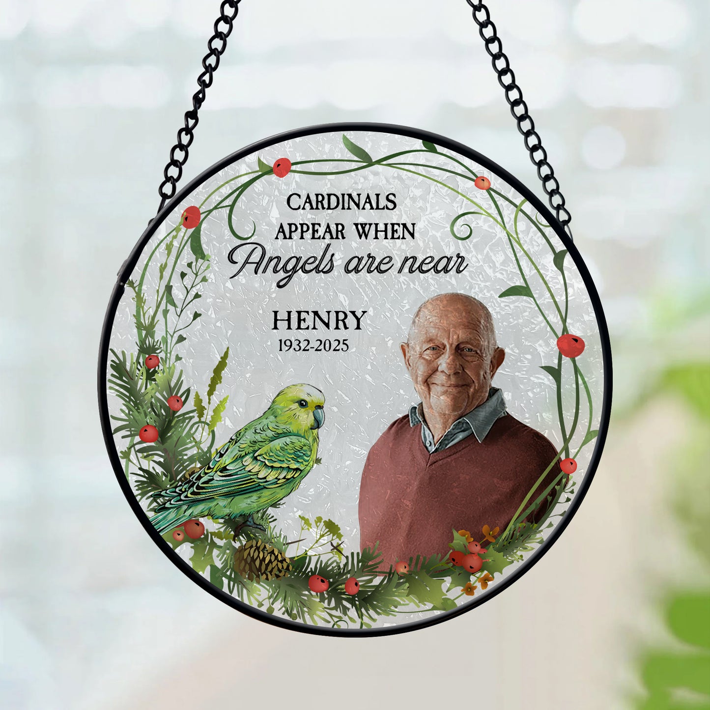 Personalized Cardinals Appear When You Are Near Photo Stained Glass Suncatcher