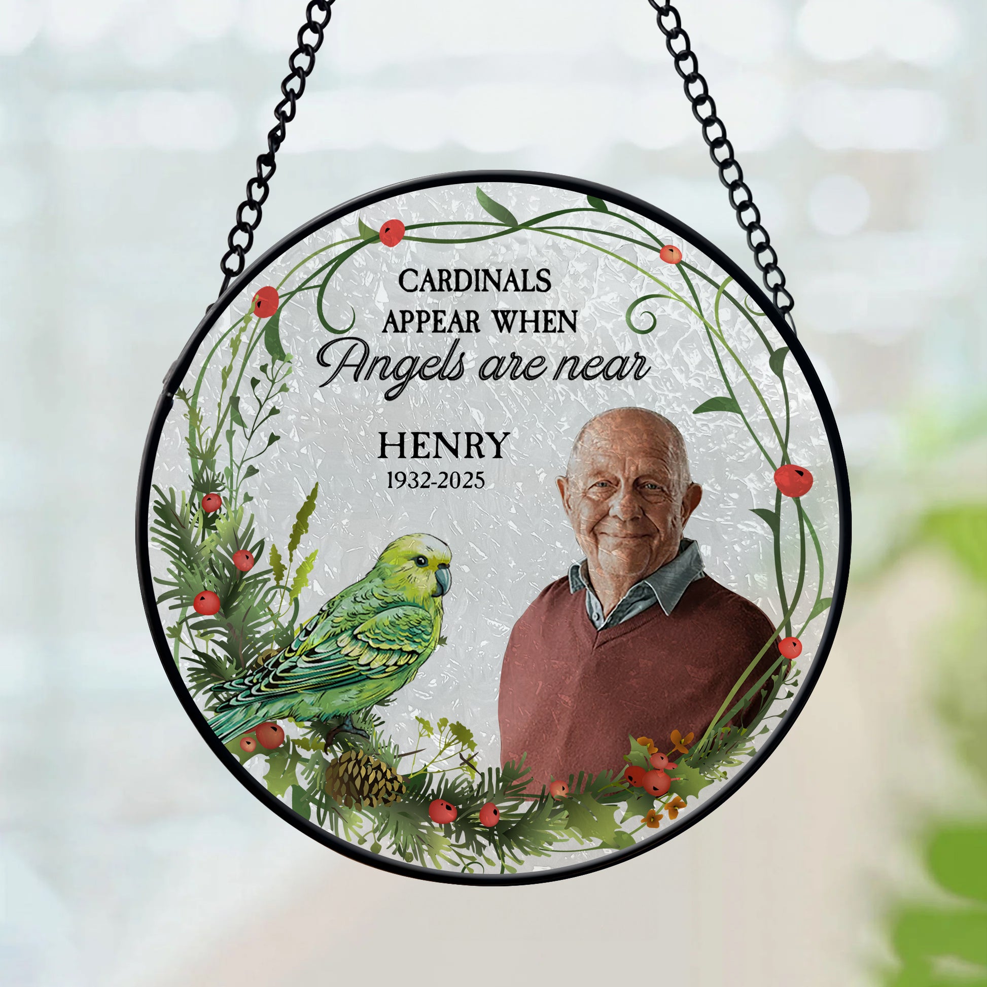 Personalized Cardinals Appear When You Are Near Photo Stained Glass Suncatcher
