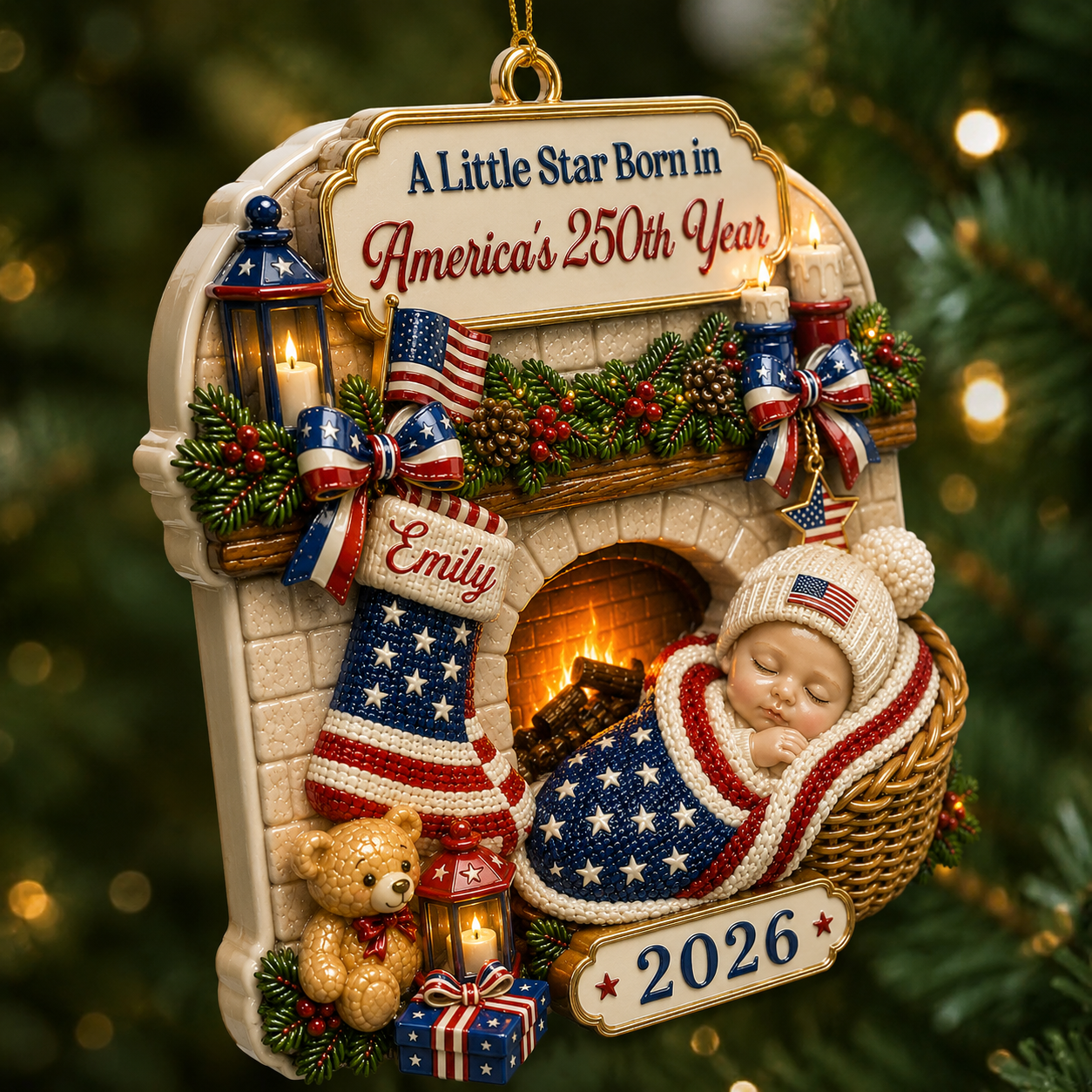 A Little Star Born in America’s 250th New Parents - Real 3D Relief Ornament 2