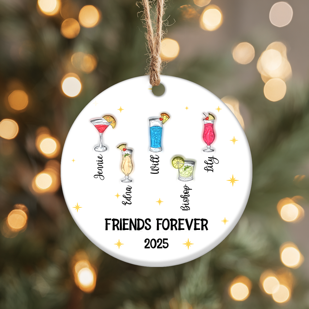 Personalized Christmas "Friends Forever" Wine Ornament with 3D effect.