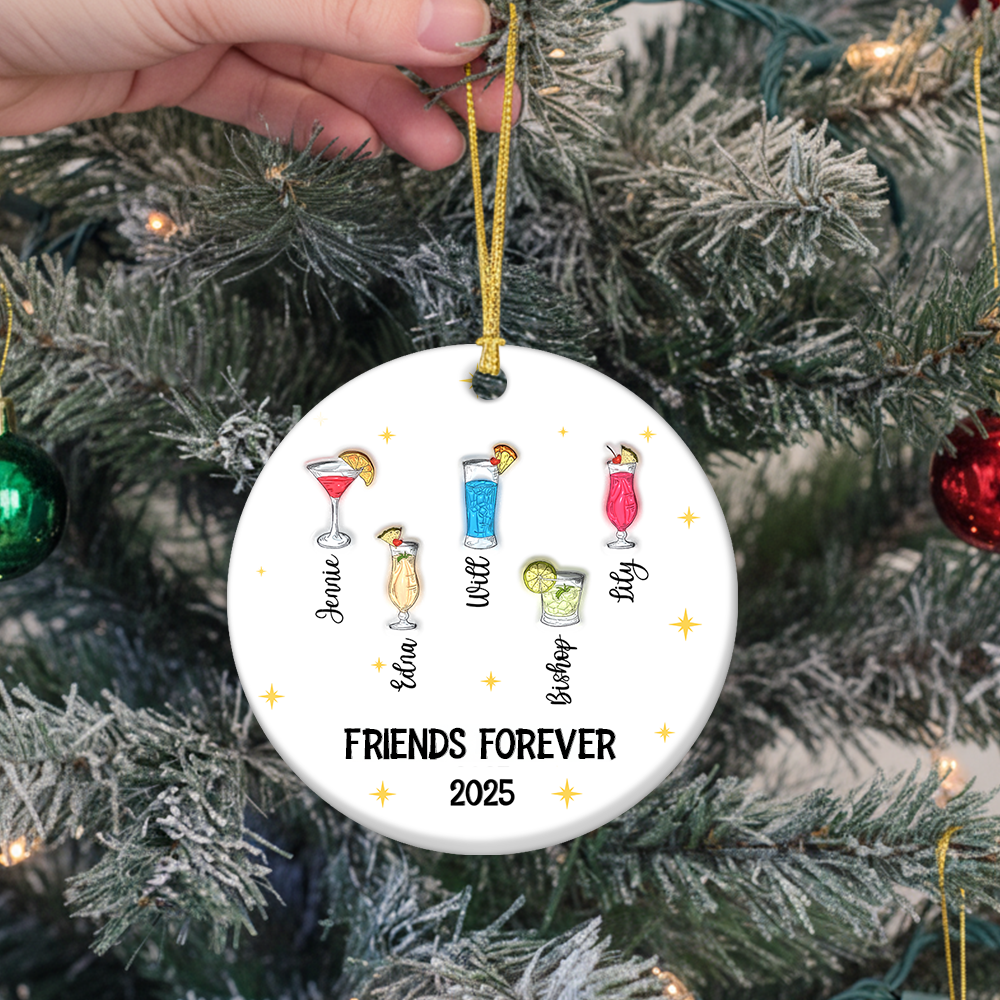Personalized Christmas "Friends Forever" Wine Ornament with 3D effect.